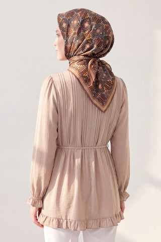 Soft Eşarp Pixel Ethnic Koyu Vizon