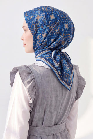 Soft Eşarp Pixel Ethnic Mavi