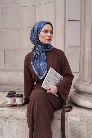 Soft Eşarp Pixel Ethnic Mavi