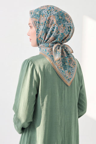 Soft Eşarp Pixel Ethnic Su Yeşili