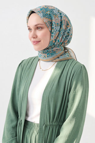 Soft Eşarp Pixel Ethnic Su Yeşili