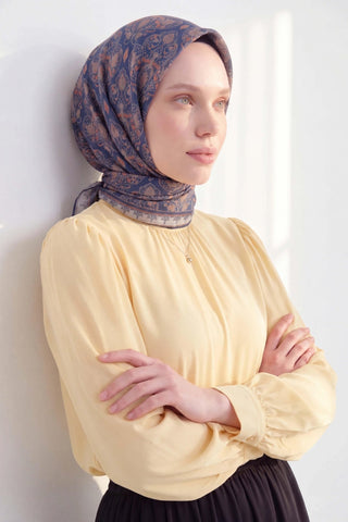 Soft Eşarp Rûmi Gece Mavisi 90x90 - Soft Eşarp - | Silk Home