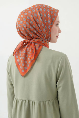 Soft Eşarp Retro Geometrik Açıık Turuncu