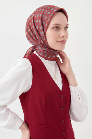 Soft Eşarp Retro Geometrik Koyu Kırmızı