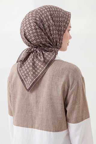 Soft Eşarp Retro Geometrik Koyu Vizon