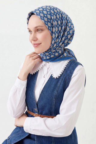Soft Eşarp Retro Geometrik Mavi