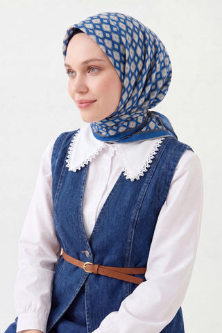 Soft Eşarp Retro Geometrik Mavi