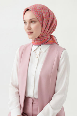 Soft Eşarp Retro Geometrik Pembe