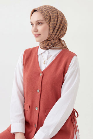 Soft Eşarp Retro Geometrik  Sütlü Kahve