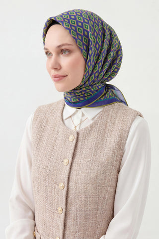 Soft Eşarp Retro Geometrik Yağ Yeşili