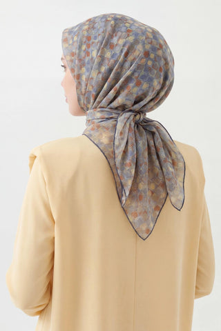 Soft Eşarp Retro Mozaik Bebe Mavi 90x90 - Soft Eşarp - | Silk Home