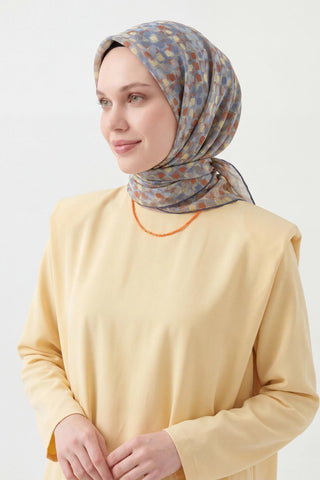 Soft Eşarp Retro Mozaik Bebe Mavi 90x90 - Soft Eşarp - | Silk Home