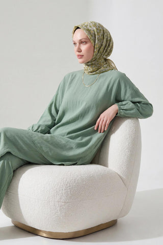 Soft Eşarp Retro Mozaik Fıstık Yeşili 90x90 - Soft Eşarp - | Silk Home