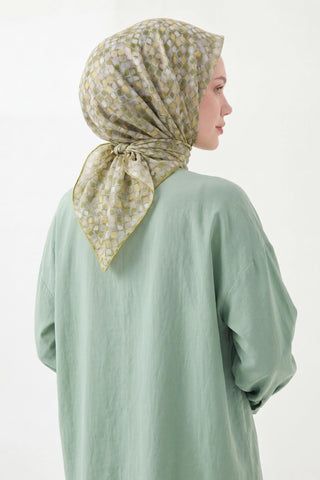Soft Eşarp Retro Mozaik Fıstık Yeşili 90x90 - Soft Eşarp - | Silk Home