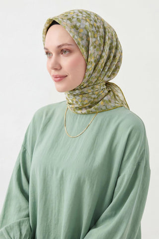 Soft Eşarp Retro Mozaik Fıstık Yeşili 90x90 - Soft Eşarp - | Silk Home