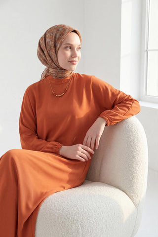 Soft Eşarp Retro Mozaik Kiremit 90x90 | Silk Home