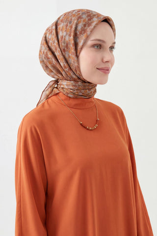 Soft Eşarp Retro Mozaik Kiremit 90x90 | Silk Home
