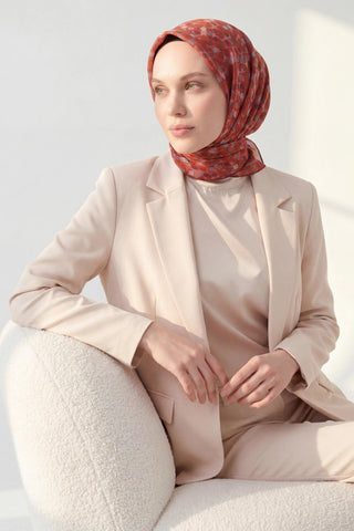 Soft Eşarp Retro Mozaik Kırmızı 90x90 - Soft Eşarp - | Silk Home