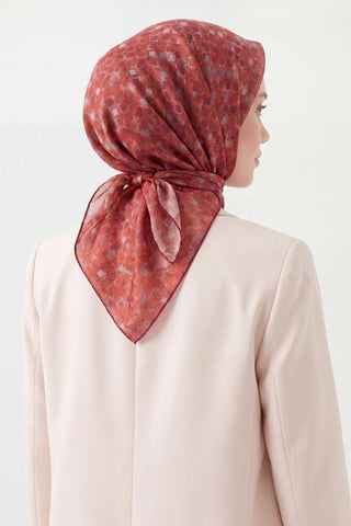 Soft Eşarp Retro Mozaik Kırmızı 90x90 - Soft Eşarp - | Silk Home