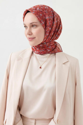 Soft Eşarp Retro Mozaik Kırmızı 90x90 - Soft Eşarp - | Silk Home