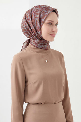 Soft Eşarp Retro Mozaik Koyu Gri 90x90 - Soft Eşarp - | Silk Home