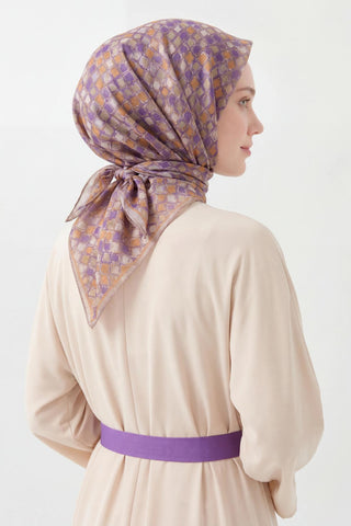 Soft Eşarp Retro Mozaik Mor 90x90 - Soft Eşarp - | Silk Home