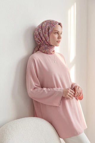 Soft Eşarp Retro Mozaik Pembe 90x90 - Soft Eşarp - | Silk Home
