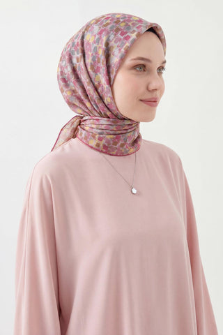 Soft Eşarp Retro Mozaik Pembe 90x90 - Soft Eşarp - | Silk Home