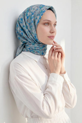 Soft Eşarp Retro Mozaik Turkuaz 90x90 - Soft Eşarp - | Silk Home