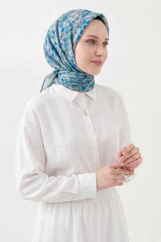 Soft Eşarp Retro Mozaik Turkuaz 90x90 - Soft Eşarp - | Silk Home