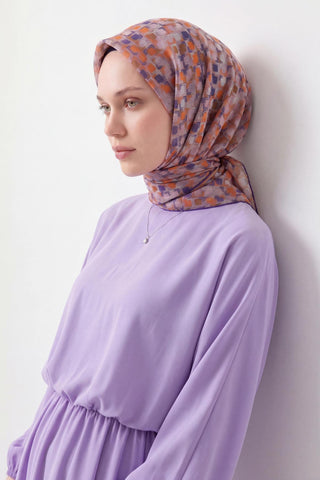 Soft Eşarp Retro Mozaik Turuncu 90x90 - Soft Eşarp - | Silk Home
