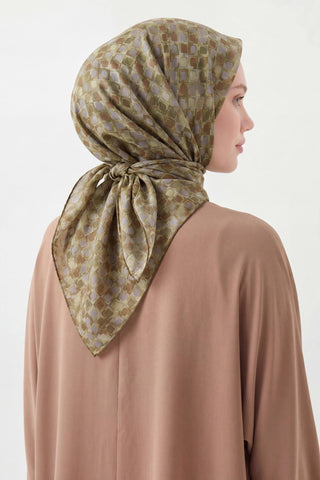 Soft Eşarp Retro Mozaik Yeşil 90x90 - Soft Eşarp - | Silk Home