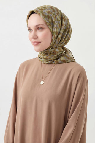 Soft Eşarp Retro Mozaik Yeşil 90x90 - Soft Eşarp - | Silk Home
