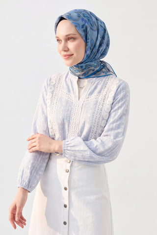 Soft Eşarp Şal Motif İndigo - Soft Eşarp - | Silk Home