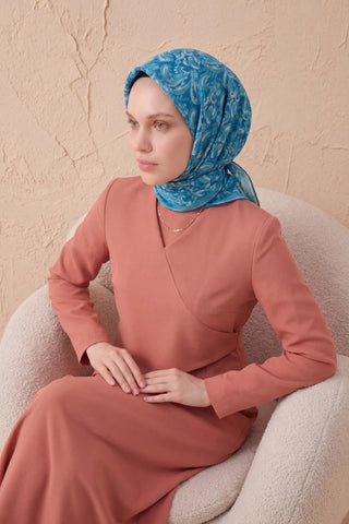Soft Eşarp Şal Motif Mavi 90x90 - Soft Eşarp - | Silk Home