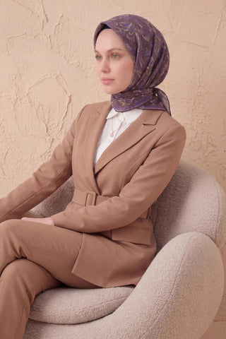 Soft Eşarp Şal Motif Mor 90x90 - Soft Eşarp - | Silk Home