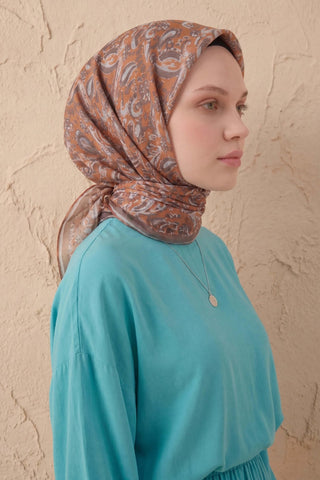 Soft Eşarp Şal Motif Taba 90x90 - Soft Eşarp - | Silk Home