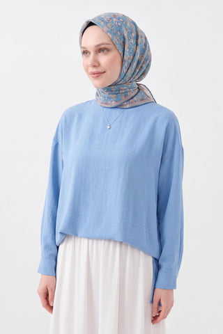 Soft Eşarp Vintage Floral Gök Mavisi - Soft Eşarp - | Silk Home
