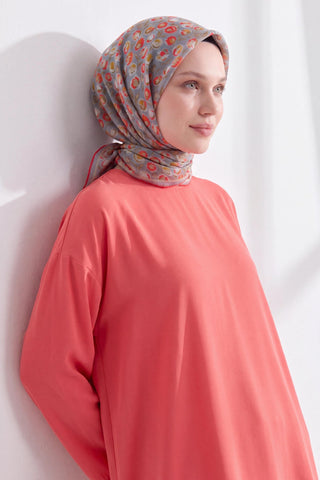 Soft Eşarp Vintage Floral Koyu Gri