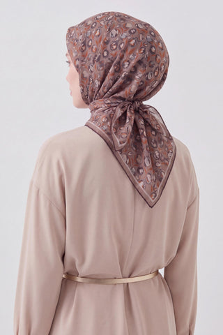 Soft Eşarp Vintage Floral Koyu Vizon