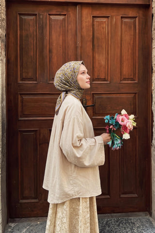 Soft Eşarp Vintage Floral Yeşil