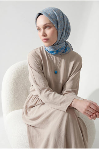 Soft Eşarp Yaprak Desen Bebe Mavi 90x90 - Soft Eşarp - | Silk Home