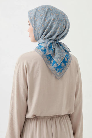 Soft Eşarp Yaprak Desen Bebe Mavi 90x90 - Soft Eşarp - | Silk Home