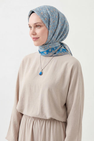 Soft Eşarp Yaprak Desen Bebe Mavi 90x90 - Soft Eşarp - | Silk Home