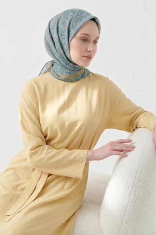 Soft Eşarp Yaprak Desen Buz Mavisi 90x90 - Soft Eşarp - | Silk Home
