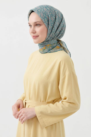 Soft Eşarp Yaprak Desen Buz Mavisi 90x90 - Soft Eşarp - | Silk Home