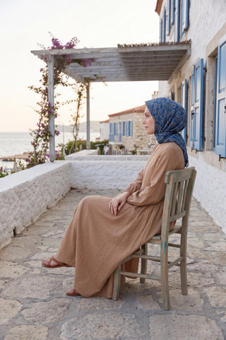Soft Eşarp Yaprak Desen Gece Mavisi 90x90 - Soft Eşarp - | Silk Home