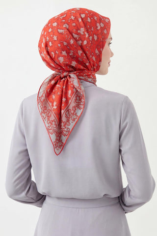 Soft Eşarp Yaprak Desen Kırmızı 90x90 - Soft Eşarp - | Silk Home