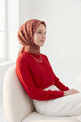 Soft Eşarp Yaprak Desen Kırmızı 90x90 | Silk Home