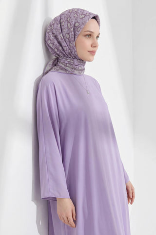 Soft Eşarp Yaprak Desen Lila 90x90 - Soft Eşarp - | Silk Home